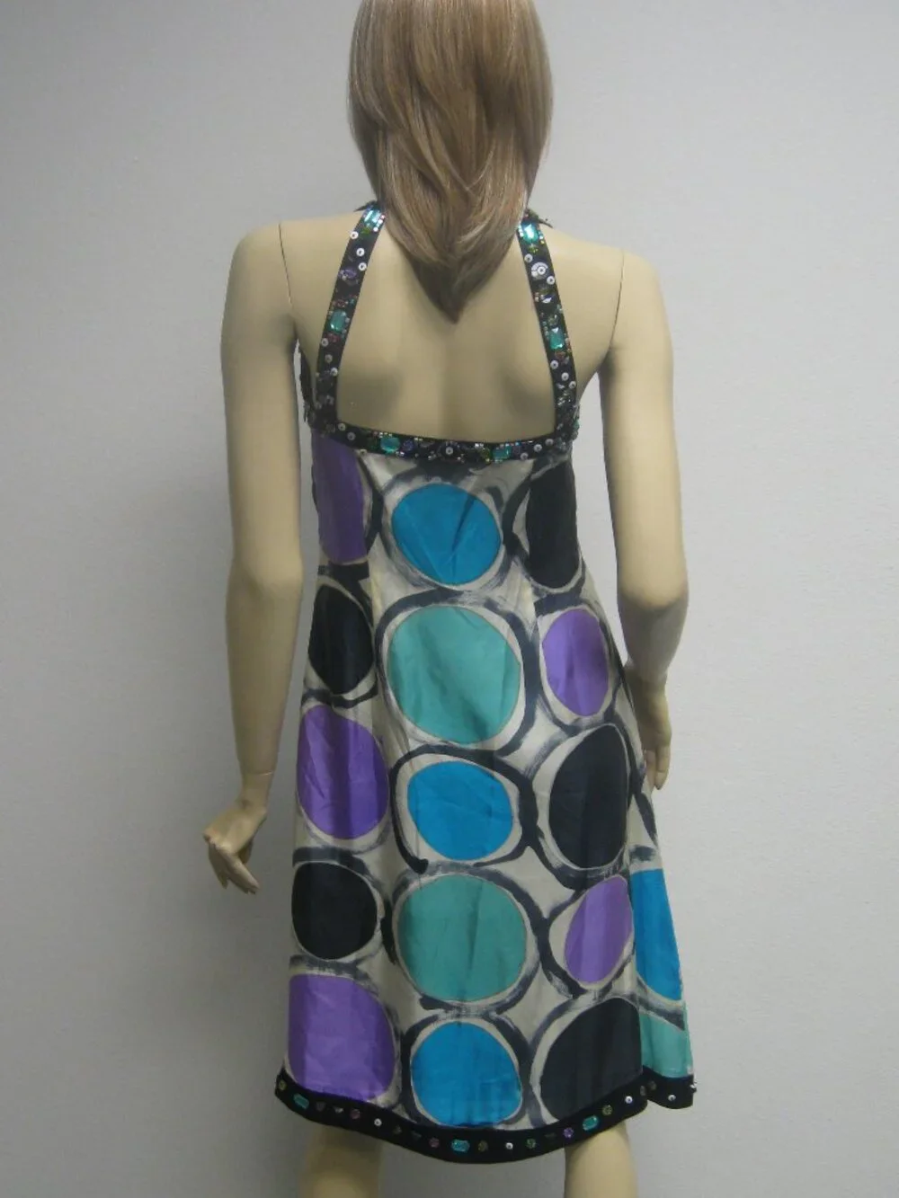 Sue Wong Y2K 100% SILK Beaded Evening Cocktail 28 Dress Circle Purple Teal Short - Picture 7 of 16